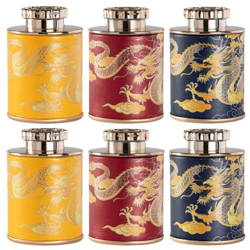 Tsffae Boîte À Thé Vide en Métal Élégant, 6 Pièces, Mini Boîtes De Thé, Récipients À Thé avec Couvercles pour Thé Chinois, Boîtes De Thé Vintage, Bocaux en Fer
