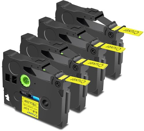 Cruxer 4er-Packung Kompatibel für Brother P-touch HSE-621 Schrumpfschlauch Schriftband，Schwarz auf Gelb Etikettenband 0,34'' 8.8mm x 1.5m Schriftband Ersatz für PT-P750W PT-D200 PT-H105