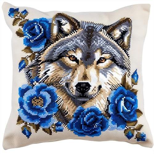 kitphoenix Knüpfkissen Zum Selber Knüpfen Knüpfen Set Knüpfteppiche Set Tier Wolf 3D Handgemachte Geschenke Knüpfteppich für Kinder und Erwachsene Knüpfset 43cm X 43cm