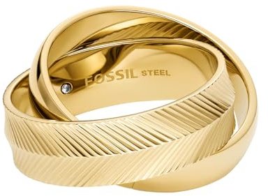 Fossil Damenring Harlow Interlocking Links Edelstahl goldfarben, JF048067109