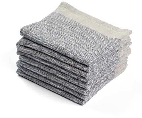 MEEMA Dish Cloths Set of 8 - Waffle Soft and Absorbent Dish Towels - Quick Dry Dish Rags - Dishcloths for Kitchen Washing Dishes, Cleaning & Drying Glasses - Blue, 12 x 12 Inches