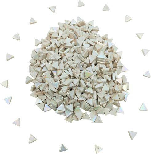 Gleichseitige dreieckige Keramik-Mosaikfliesen, 0,5 kg, 800 Stück, schillernde Mosaikfliesen, für Mosaik-Bastelbedarf, DIY-Mosaik, handgefertigte Heim- und Outdoor-Dekoration, Regenbogenweiß
