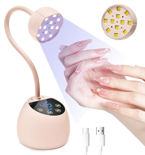 CGBE Mini UV Nail Lamp with Smart Sensor and Display, 12 Beads, 4 Modes, Portable LED Nail Lamp with USB Charging Cable, Pink