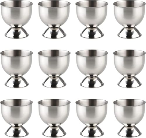 Ruikcoll Coquetiers empilables en Acier Inoxydable avec Socle, Lot de 12 coquetiers et Plateau (argenté)