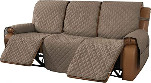 WJHDWYD Copripoltrona Relax Reclinabile Trapuntato Copridivano Reclinabile, Copertura Salvadivano per Poltrona Antiscivolo Antivegetativa per Protezione Divano con Fascia Elastica(Taupe,3 Posti)