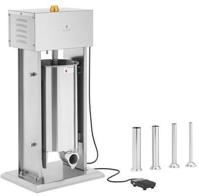 Royal Catering RCWF-15LE-H Poussoir à saucisse 120 W 15 l Poussoir à saucisse électrique Pédale Machine à saucisse 4 tubes de remplissage Acier inoxydable