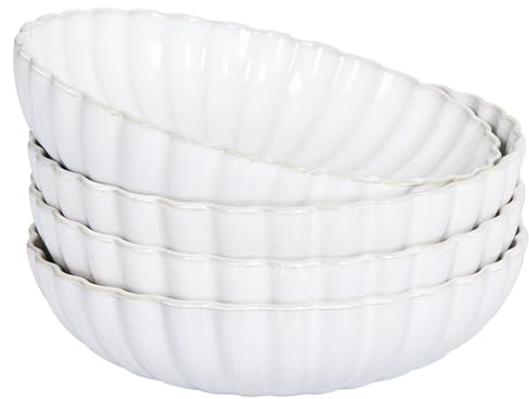 Conjunto de 4 platos hondos para pasta de gres caolín artesanal acabado esmalte reactivo blanco Nettle