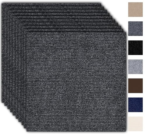 Lot de 10 dalles de moquette autocollantes - 30 x 30 cm - 0,9 m² - Moquette, avec couverture arrière - Revêtement de sol résistant - Pour appartement, bureau, commerce - Gris foncé