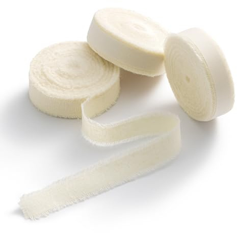 AOKSUNOVA Nastro in tessuto in cotone, nastri in tessuto, nastro per fiocco, cotone, nastro da regalo color crema bianco