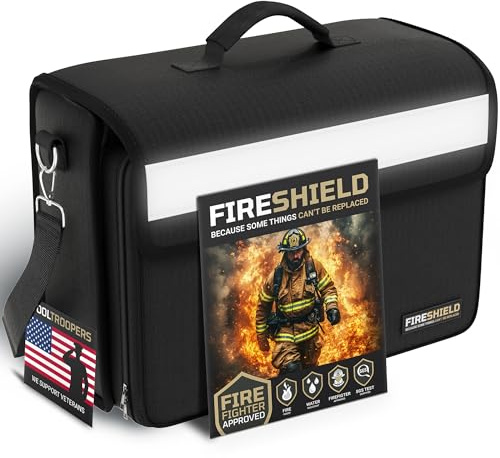 FIRESHIELD PRO 5200°F Fireproof Document Bag – Portable Water Resistant Briefcase /w Shoulder Strap, Tablet & Card Organizer – Multi-Pocket Storage for Travel, Home or Office – 17 x 12.5 x 7.2