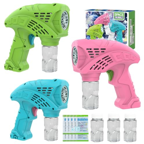 Panacare 3PCS Seifenblasenpistolen, Seifenblasenmaschine Gun Kinder 5000+ Blasen/Min mit 10* konzentrierte Seifenblasenlösung, Seifenblasenspielzeug Geschenk für Kinder/Geburtstag/Party, Bubble Gun
