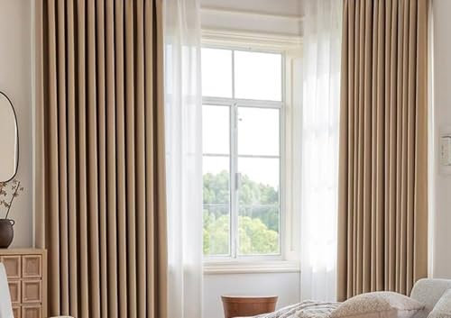 Mesnt Thermovorhänge Wohnzimmer, Dunkles Khaki 107x229cm Einfarbig Thermisch isolierter Verdunkelungsvorhang, Pleat Hook