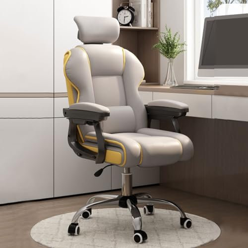 HADECOLL Höhenverstellbarer Dreh-Gaming-Schaukelstuhl Mit Rädern, Leder-Bürosessel Für Erwachsene Mit Rückenstütze Und Latexkissen, Grau/A