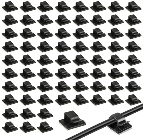 100 Pcs Black Self Adhesive Cable Clips Flat Cable Management Clips | Sticky Cable Clips Adhesive Wire Clips Holder Cable Tidy Clips Cable Hooks for Car Office Outdoor Lights Cable Organiser