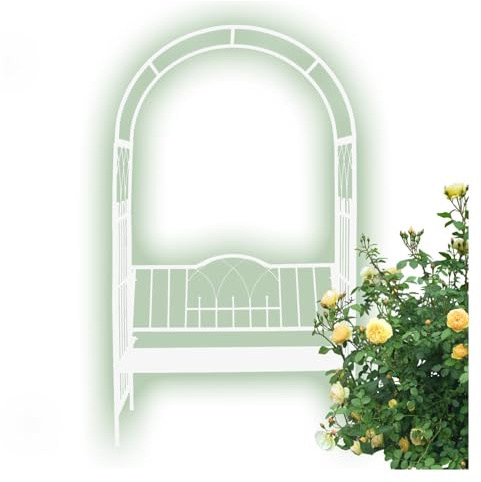 Arche de jardin en treillis métallique avec banc et arche de jardin pour 2 personnes pour diverses plantes grimpantes, pelouse, piscine, jardin, terrasse, décoration de fête (noir)