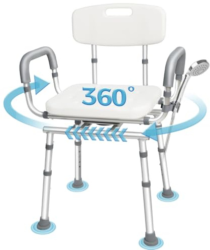 Swivel Shower Chair with Arms and Back, 450lbs Heavy Duty Shower Chair for Elderly and Disabled, Handicap Shower Chairs for Inside Shower Stool & Bath Tub Seat for Adults