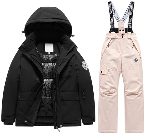 Puramala Combinaison de neige pour enfant 2 pièces composée d'une veste d'hiver et d'une salopette, combinaison de ski imperméable pour garçons et filles pour les jours froids, Style_g02 rose, 6-7 ans