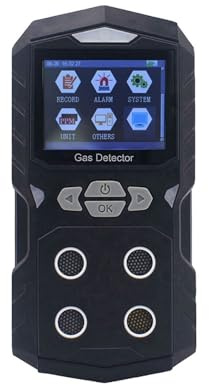 Detector de Gas, O2 H2S CO EX 4 en 1 Alarma multicompuesta del Detector de Fugas Gas con Pantalla a Color para el Trabajo y el hogar(Black (no Pump))
