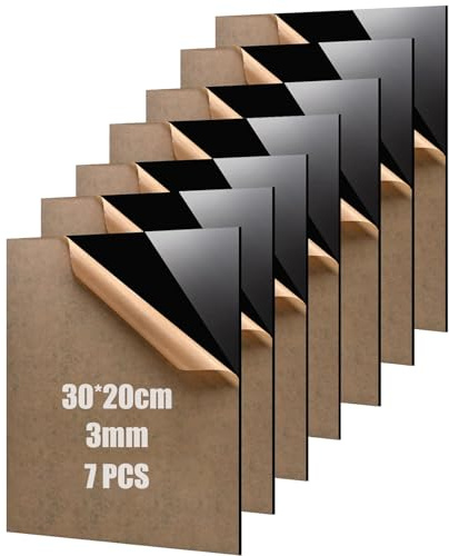 Kiswleon 7 Stück Schwarz Acrylglas Platte,30 * 20cm Acrylplatte,Kunststoffplatte 3mm für Bilderrahmen,Schilder,Tischaufsteller,Namensschild,Laser Material,DIY-Projekte