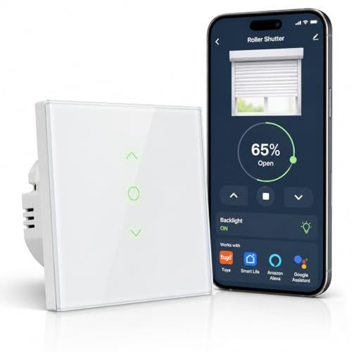Loratap Interrupteur Volet Roulant Connecté WiFi: contrôle précis d'ouverture 0%-100% - rétroéclairage nocturne et commande vocale Alexa Google Assistant - remplace directement l'ancien interrupteur