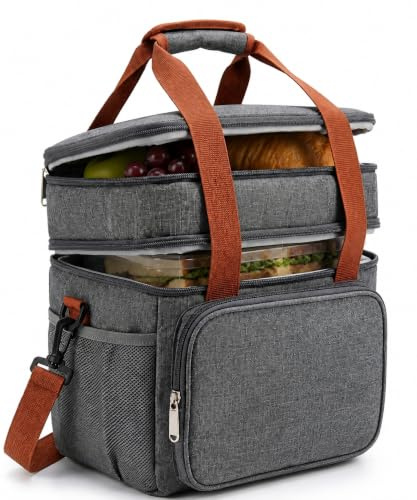 Faltbare kleine Kühltasche 15L, doppelstöckig, hält 5-8 Stunden warm/kalt | Kleine Kühltasche für unterwegs, mit 5 Taschen, auslaufsichere Lunchtasche für Arbeit, Büro, Picknick & Reisen