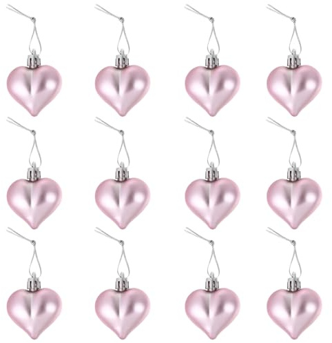 Bolas Navideñas Forma de Corazón Colgantes 12 Piezas de Plástico