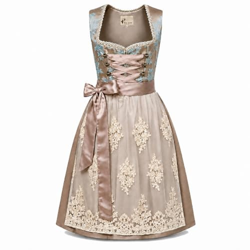 Alte Liebe Dirndl Damen Midi Lang Dirndl Trachtenkleid Trachtenrock Dirndl-Set Trachtenmode Trachten Damen mit 2tlg Dirndl Spitzen Schürze Oktoberfest Dirndlkleid Gold