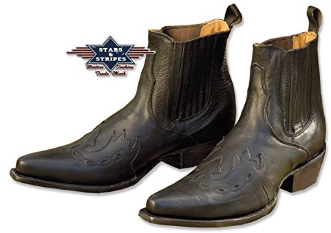 STARS & STRIPES stövel svart cowboystövel äkta läder unisex WB 08, - svart - 40 EU