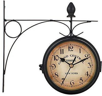 YUNYODA Zweiseitige Bahnhofsuhr, Klein Doppelseitige Wanduhr Retro Wanduhr Paddington Station Wanduhr, Vintage Halterung Hängende Dekoruhr für Garten im Innenbereich (Durchmesser 4.7 Zoll)