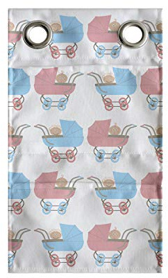 Ambesonne Cartoon Hanging Pocket Organizer, Pattern of Strollers with a Inside, Printed Polyester Storage Bag with Pockets, 9 x 16, Sky Blue Blush White