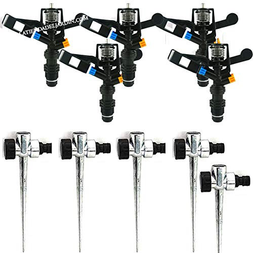 Suinga - Lot de 5 arroseurs agricoles circulaires 360°. Portée 7-13 m. Filetage 1/2. Comprend 5 porte-asperseurs métalliques