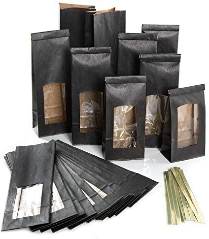 Logbuch-Verlag 50 Lebensmittel Beutel klein mit Fenster innen foliert für Tee Kekse Plätzchen Süßigkeiten Pralinen 8,5 x 5 x 26,5 cm Blockbodenbeutel