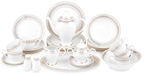 AGNES - Set di stoviglie da 37 pezzi, colore: Bianco/Oro