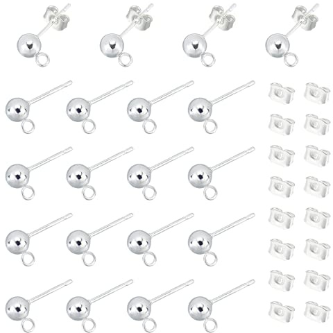 UNICRAFTALE 50 St Silber Farbe Kugel Ohrstecker 304 Edelstahl Ohrringpfosten Mit Schlaufe Metall Ohrstecker Stifte Ohrstecker Mit Ohrring Muttern Ohrring Komponenten Für Herstellung Ohrringen