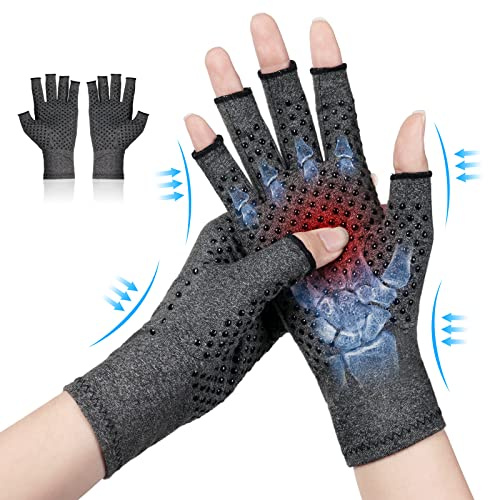 ACWOO Guanti a Compressione per Artrite, Sollievo dal Dolore Osteoartrosi Reumatoide e Tunnel Carpale, Premium e Senza Dita per Il Lavoro Quotidiano (L)