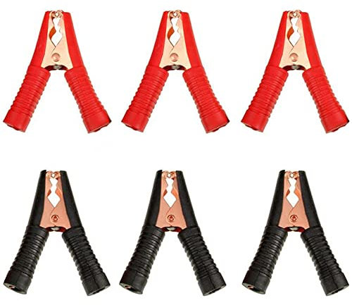 Greluma 6 Piezas Pinzas de cocodrilo de batería de Coche de 90mm de Largo, Pinzas de batería aisladas 100A, Abrazaderas de Cable de Puente de Cobre para Coche, camión, vehículo, Barco