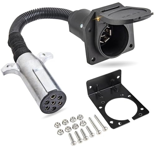 MECMO 7 Pin Round to 7 Pin Flat Adapter for Tractor Towing, 7 Pole Round to 7 Way RV Blade Trailer Connector Plug, SAE J560 Trailer Wiring Harness Adapter for Semi Truck Tractors Commercial Vehicle