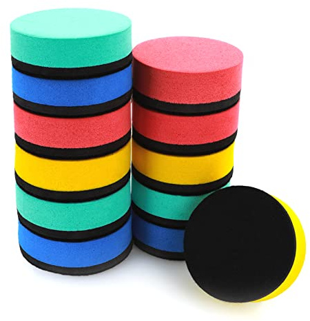 cobee Gomme magnetiche per lavagna bianca, 12 gomme a secco con spesso feltro colorate cancellabili a secco per la pulizia di lavagne asciutte gomme rotonde a secco adatte per scuola (5 x 5 x 1,9 cm)