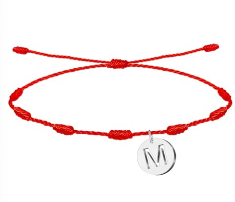cotigo Pulsera Nudos Roja con Letra Inicial A-Z Acero Inoxidable-Amuletos de la Suerte y Proteccion-Pulsera Mal de Ojo-Pulsera Hilo Rojo para Parejas Amistad Mujer