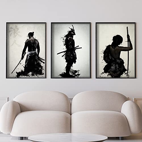 IUNTWEIE Japanische Samurai Leinwand Bilder, Japanische Bushido Poster Wandkunst, Krieger Leinwand Malerei für Wohnzimmer Schlafzimmer Dekor, ohne Rahmen(3x50x70cm)
