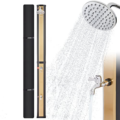 AREBOS Douche Solaire 35 L | avec thermomètre intégré & Douche de Pied| pommeau de Douche Rond | température de l'eau jusqu'à 60°C | matériel de Montage et Housse de Protection Inclus