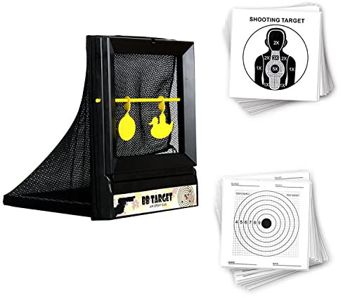 ATFLBOX Softair Ziel Target Kugelfang Zielscheibe inkl. Pendelziel BB Gun Zielfalle Kugelfang mit 50 Papierzielen