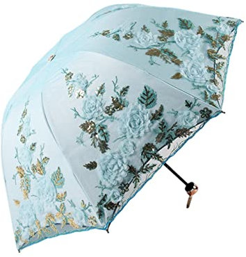 COTCLO Umbrella Flower Umbrella For Women Summer Parasol Folding Sun Garden Umbrella Portable Lady Beautiful Beach Paraplu-Green Blue