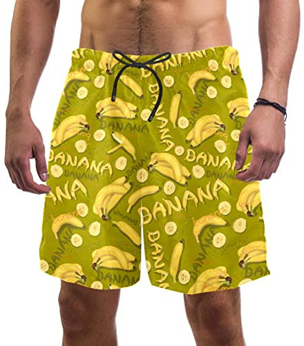 WOSHJIUK Herren-Shorts,Badehose,schnell trocknend,Bananen-Frucht-Gelb-Grün,Board Short Outdoor Walk Beach Bademode