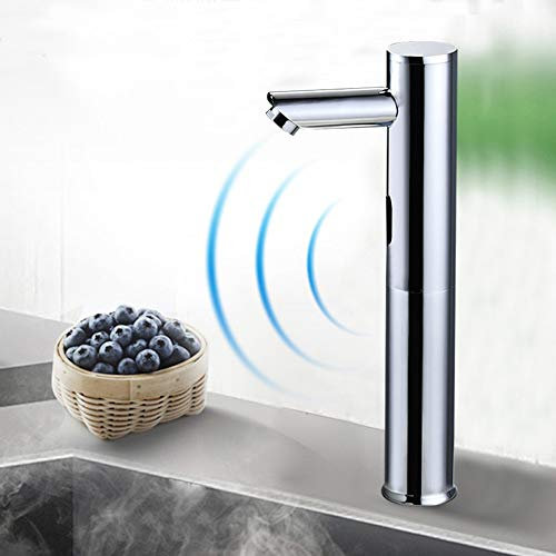 Automatischer Sensor Wasserhahn (Höhe 20,5cm), Silber Hochsensible Berührungslos Wasserhahn DC, Erfassender Abstand 15-20cm, Intelligenter Wasserhahn für Küche und Badezimmer