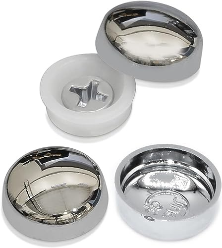 10, Medium Snap-On Electroplated Chrome Two Piece Dome Decorative Screw Cover Caps - 6g-8g