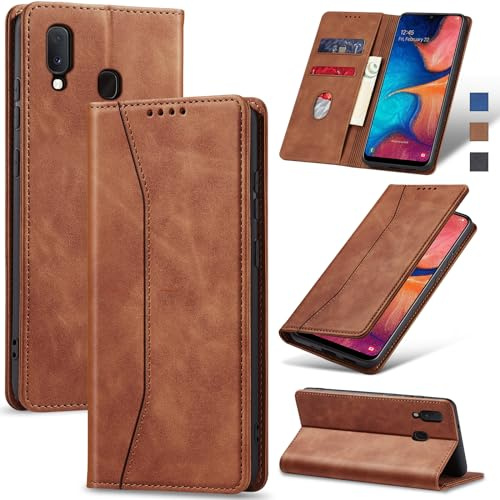 Jasonyu Funda para Samsung Galaxy A20E Flip Case,Marrón | Cuero PU Carcasa,Tipo Libro con Tarjetas y Cartera,Soporte Plegable,Cierre magnético,Capa