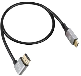 RIIEYOCA 90 grados ángulo recto UHD 8K HDTV Macho a Mini HDTV Macho 18Gbps de alta velocidad 2.1 Cable extendido soporta 8K @ 60Hz, 1080p, ARC, 3D, para DVR, HDTV (Right Angle, 0.5M)