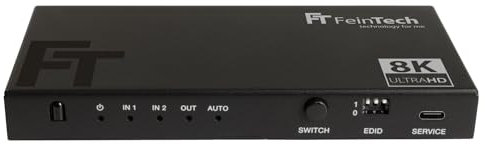 FeinTech SW212 HDMI 2.1 Switch 2 in 1 Out with HDMI Audio Extractor 4K 120Hz and Automatic Switching 8K 60Hz VRR ALLM Audio Splitter to Optical SPDIF Toslink and 3.5 Jack