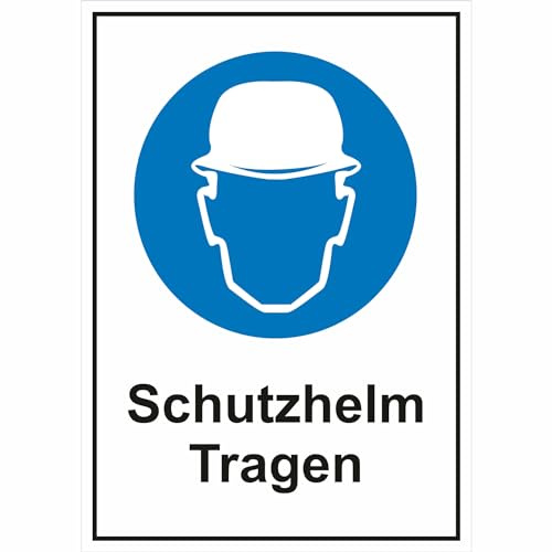 Indigos UG - Schild Schutzhelm tragen Gebotsschild - 13,1x18,5 cm - Warnung - Sicherheit - Hotel, Firma, Haus - Aluverbundplatte 3mm - Hinweisschild - Warnschild